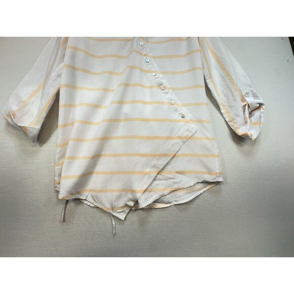 Soft Surroundings Women's Tunic Blouse Top Size S Peach White Stripe Asymmetrica - Picture 6 of 13